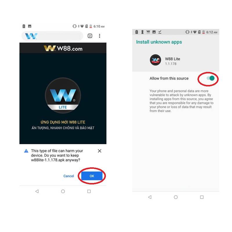 Bước 2: Cấp quyền cài đặt app vào điện thoại